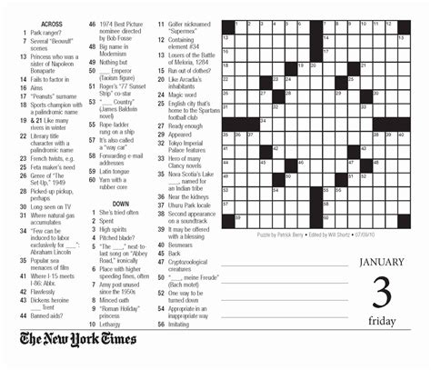 Printable New York Times Crossword Puzzles