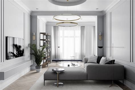 Grey Based Neoclassical Interior Design With Muted & Metallic ...