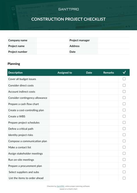 Key Stages of Construction Project Checklist