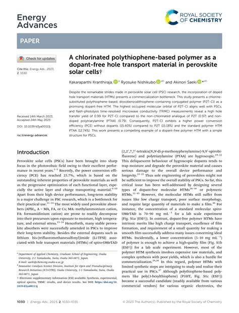 (PDF) A chlorinated polythiophene-based polymer as a dopant-free hole transport material in ...