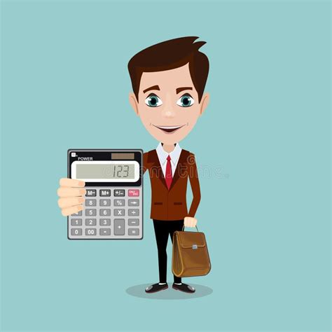 Cartoon Businessman Or Accountant Is Showing Calculator Stock Vector ...