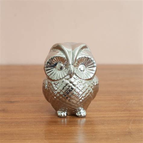 Vintage silver ceramic owl, silver owl statue, modern animal figurine ...