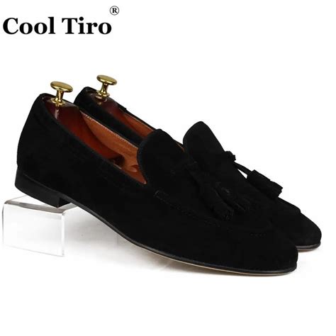 Aliexpress.com : Buy Cool Tiro Black Suede Men's Loafers Tassels Genuine Leather Casual Shoes ...