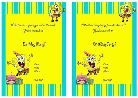 Printable Spongebob Invitations - Printable Word Searches