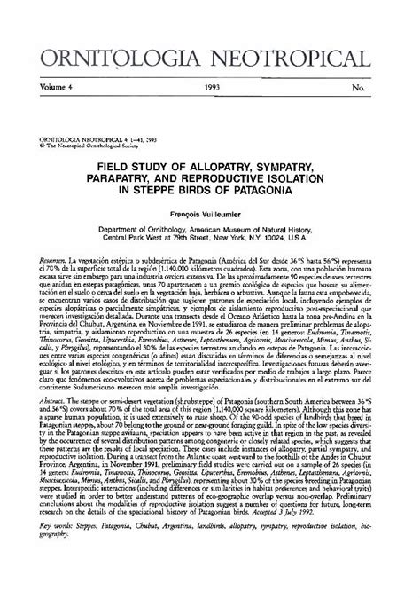 (PDF) FIELD STUDY OF ALLOPATRY, SYMPATRY, PARAPATRY, AND REPRODUCTIVE ...