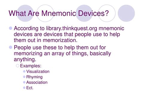 PPT - Mnemonic Devices PowerPoint Presentation, free download - ID:6694172