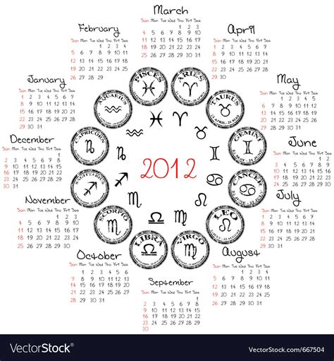 Zodiac calendar Royalty Free Vector Image - VectorStock