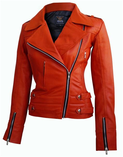 Leather Skin Women Orange Brando Genuine Leather Jacket | Orange leather jacket, Leather jackets ...