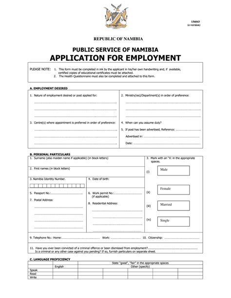 Create Fillable Namibia Employment Application Form And Keep Things ...