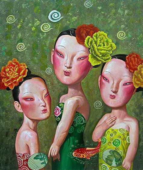 Modern handmade painting Chinese painting three chinese women on oil ...