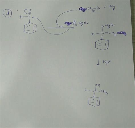 1-Phenylethanol can be prepared by reaction of benzaldehyde with (1) Methyl bromide 2) Ethyl ...