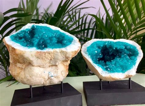 4.56 Blue geode pair with stands dyed geode open geode | Etsy