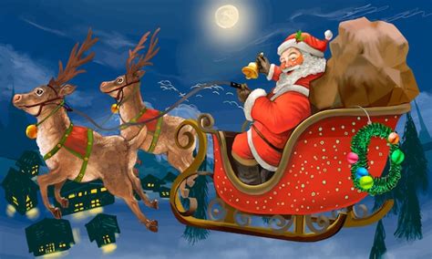 Free Vector | Hand drawn santa claus riding a sleigh delivering presents