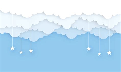 Blue sky and clouds in paper cut style with star Design for backdrop ...