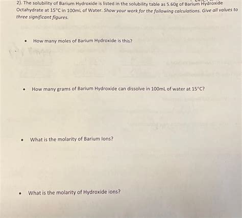 Solved 2). The solubility of Barium Hydroxide is listed in | Chegg.com