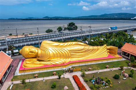 Wat Laem Pho Temple with Reclining Golden Buddha in Songkhla, Thailand Stock Photo - Image of ...