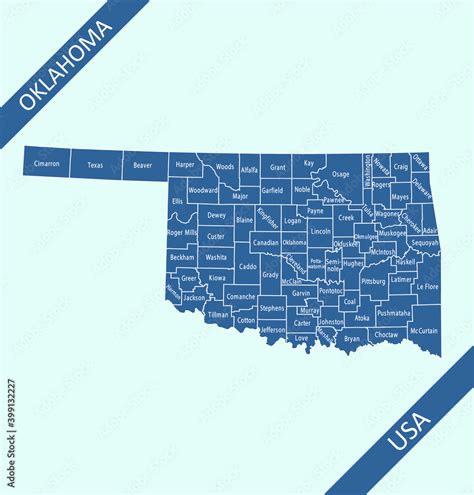 Oklahoma county map vector outlines Stock Vector | Adobe Stock