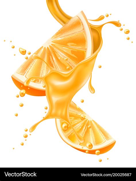 Realistic orange juice splash slice Royalty Free Vector