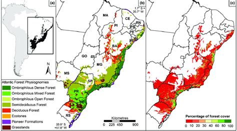 Maps showing the original spatial distribution of the Atlantic Forest... | Download Scientific ...