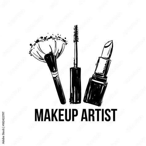 Makeup artist logo banner. Business card and logo concept. Beauty Set for make-up: lipstick ...