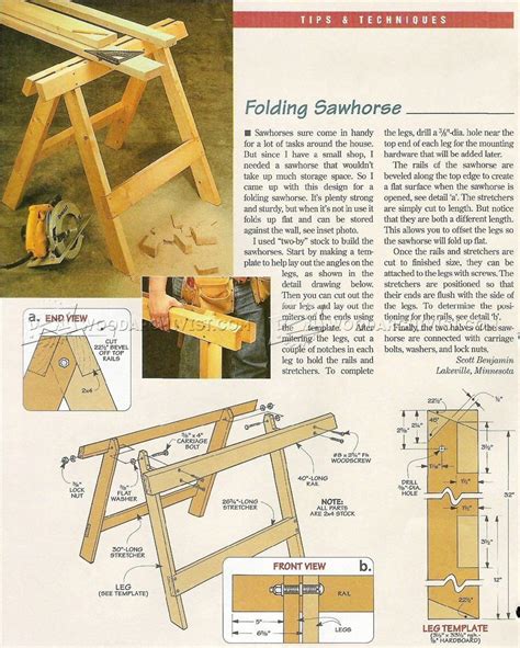 Folding Sawhorse Plan - Workshop Solutions Plans, Tips and Tricks | WoodArchivist.com | Sawhorse ...