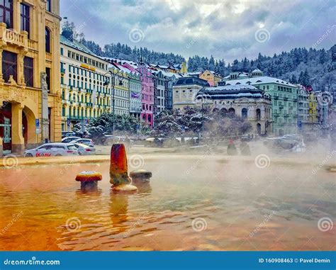 Karlovy Vary, Czech Republic, May 11, 2019: The Market Colonnade Trzni ...