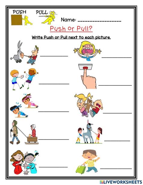 Push or Pull interactive worksheet for 1st grade. You can do the exercises online or download ...