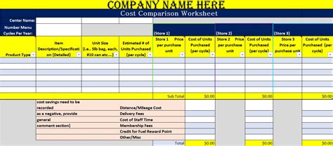 Comparison Excel Template