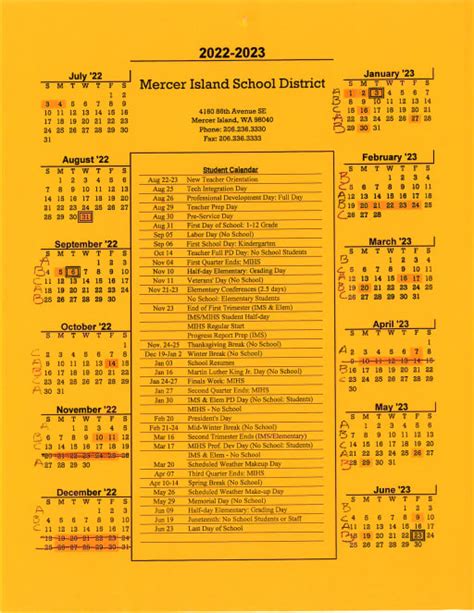 Mercer Island School District 2024 Calendar - Gayle Merilee