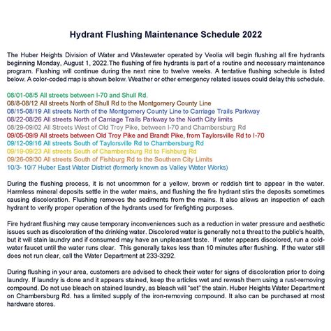 Hydrant Flushing Schedule | Huber Heights, OH