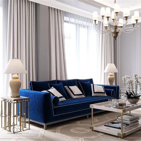 Balcon Luxurious elegant and beautiful living room with royal blue sof | Blue living room decor ...