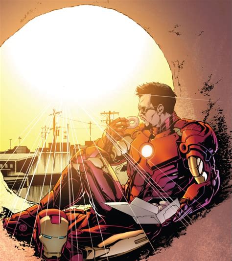 CAITLIN READS COMICS • Tony Stark eats donuts in a donut in a robotic...