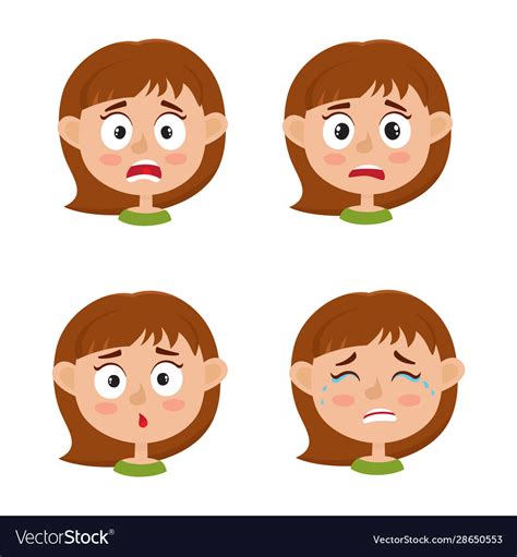 Little girl scared face expression set cartoon Vector Image