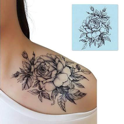 Amazon.com : DaLin 4 Sheets Temporary Tattoos for Men Women Flowers Collection (Black Rose ...