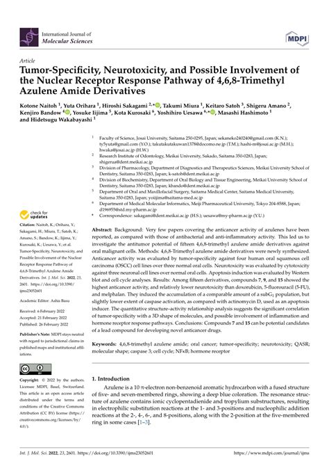 (PDF) Tumor-Specificity, Neurotoxicity, and Possible Involvement of the Nuclear Receptor ...