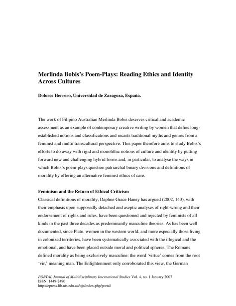 (PDF) Merlinda Bobis’s Poem-plays: Reading Ethics and Identity across Cultures