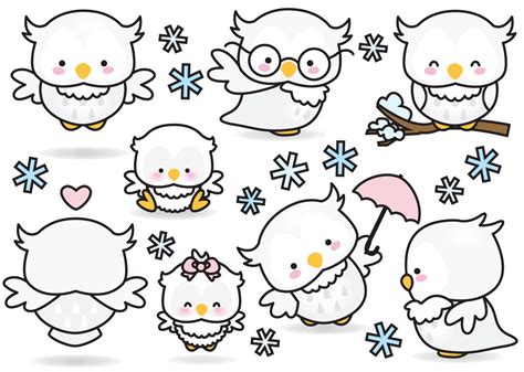 Premium Vector Clipart Kawaii Owls Cute Owls Clipart Set High Quality Vectors Instant Download ...