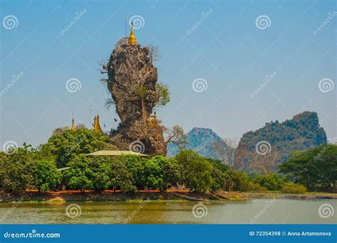 Kyauk Kalat Pagoda. Mawlamyine, Hha-an. Myanmar. Burma. Small Pagodas Have Been Erected on a ...