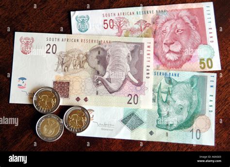 cash and banknotes of South Africa RSA new rand coins and notes Stock ...