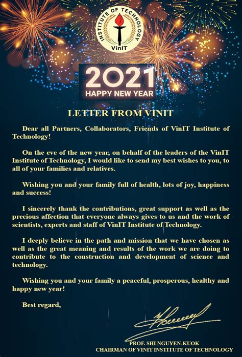 HAPPY NEW YEAR LETTER FROM VINIT | VinIT Institute of Technology