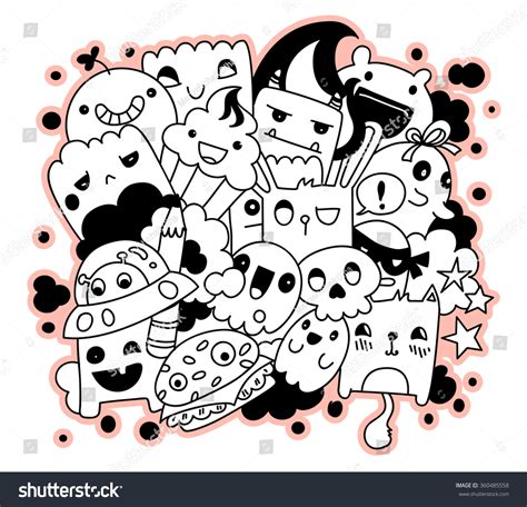 Doodle Vector Illustration Cute Cartoon Characters: vector de stock ...