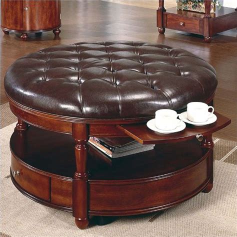 Round Tufted Ottoman Coffee Table | Leather ottoman coffee table, Storage ottoman coffee table ...