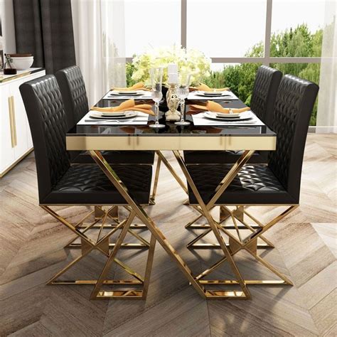 Dochic 55" Modern Black Rectangle Tempered Glass Dining Table | Homary ...