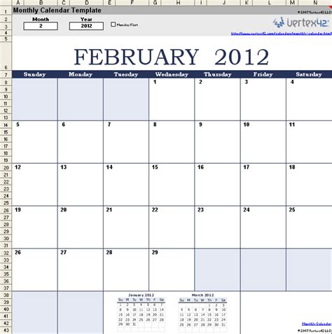 Free Monthly Calendar Template for Excel