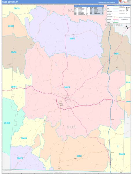 Giles County, TN Wall Map Color Cast Style by MarketMAPS - MapSales