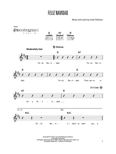 Jose Feliciano "Feliz Navidad" Sheet Music Notes | Download Printable PDF Score 196570