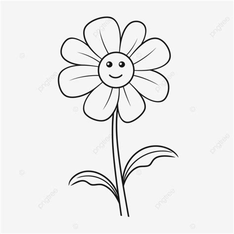 Black And White Flower With Happy Face On It Outline Sketch Drawing Vector, Pink Flower Drawing ...