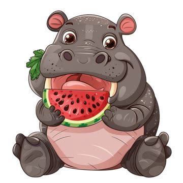 Cute Hippopotamus Eating Watermelon Isolated Cartoon Animal, Animals ...