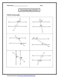 Corresponding Angles Worksheet Worksheet for 10th Grade | Lesson Planet