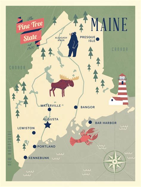 Maine Map the Pine Tree State Map Original Maine Map - Etsy